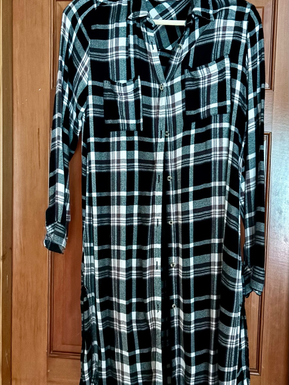Maurices Black and White Plaid Long Length Button-Down Shirt